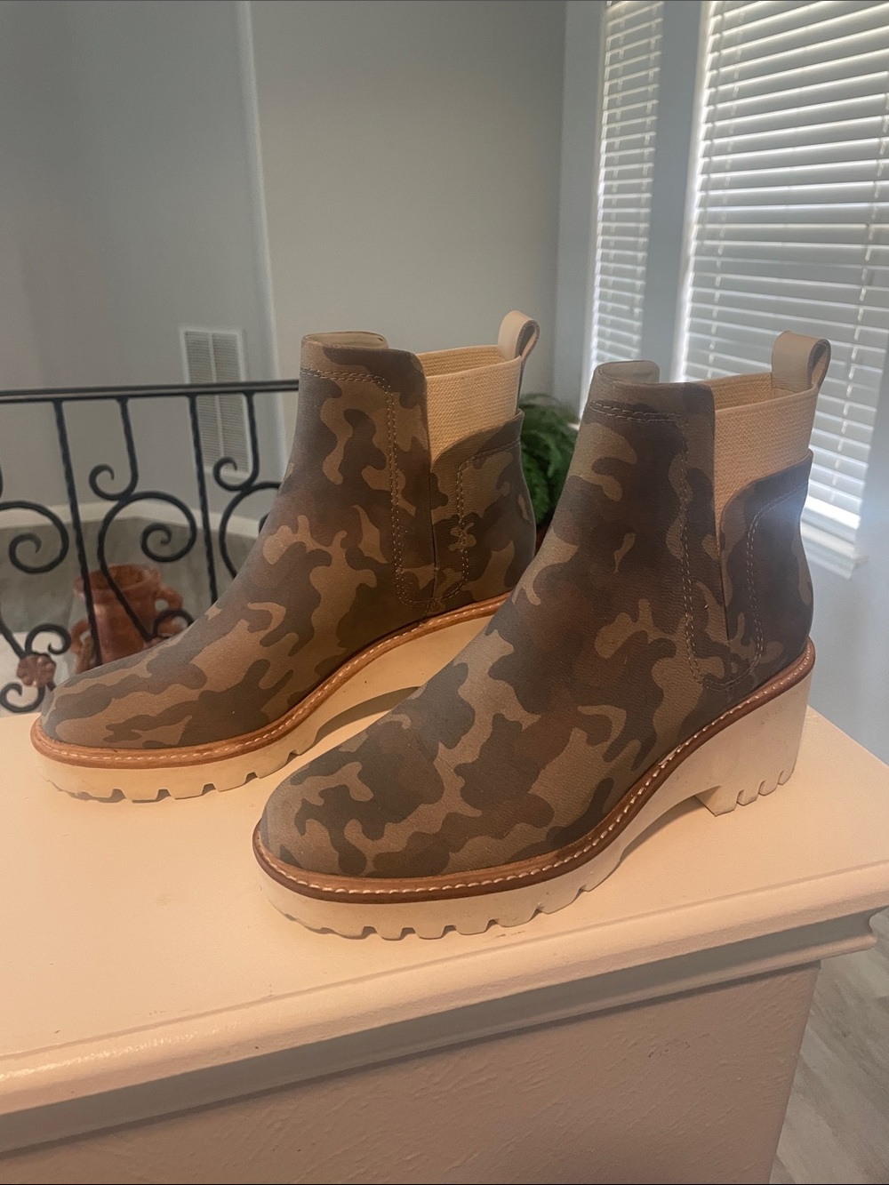 Dolce Vita Camouflage Chelsea Combat Boots in Green, Brown and Tan - Picture 2 of 9
